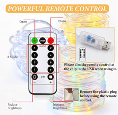 Rope String Lights, 12M/39ft 100LED Waterproof 8 Mode/Remote USB Tube Lights Christmas Lights,String Lights Outdoor Indoor for Christmas Decorations