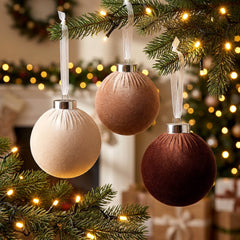  15 Pcs Fabric-Wrapped Christmas Ball Ornaments - 3.2 Inch Large Shatterproof Christmas Tree Decorations in Ivory, Khaki and Dark Brown for Farmhouse, Woodland and Holiday Decor
