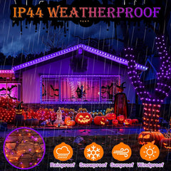 Decute Halloween String Lights Outdoor Indoor Waterproof 300LED 105FT UL Certified with End-to-End Plug 8 Modes, Decoration Lights for Christmas Tree Patio Garden Wedding Party Orange Purple