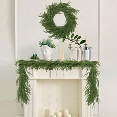 8.86FT Artificial Norfolk Pine Garlands, Real Touch Winter Pine Garland, Green Artificial Greenery Garland for Table, Mantle, Wall, Outdoor, Indoor Christmas Decorations