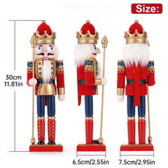 TJT 2Pcs Nutcracker Decorations Set, Wooden Nutcracker Soldier Christmas Ornaments Collectible Festive Xmas Figures Decor Gift Indoor, 12'' Green Red