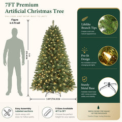 7ft Pre-Lit Premium Artificial Hinged Christmas Tree w/ Warm White Lights, Perfect Choice for Xmas Decoration