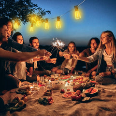 100FT Outdoor Solar String Lights, with Shatterproof Edison Bulbs, Outside Waterproof Hanging Lights for Porch Garden Backyard,Christmas