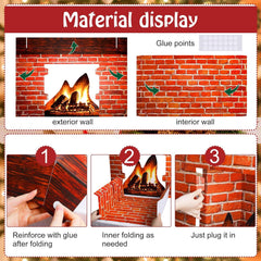 Ebaokuup Christmas Cardboard Fireplace Prop - 3D Red Brick Christmas Decoration Backdrop