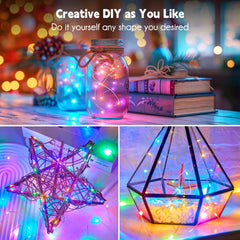 Fairy Lights Plug in, 33Ft 100 LEDs Waterproof Silver Wire Firefly Lights, Adaptor Included, Starry String Lights for Wedding Indoor Outdoor Christmas Patio Garden Decoration, Warm White