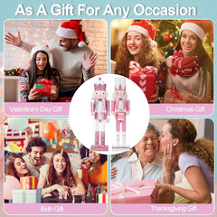 TJT 2Pcs 12'' Nutcracker Decorations, Christmas Nutcracker Soldier Ornaments Festive Collectible Xmas Figures Decorative Gift Indoor, Pink