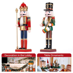 TJT 2Pcs Nutcracker Decorations Set, Wooden Nutcracker Soldier Christmas Ornaments Collectible Festive Xmas Figures Decor Gift Indoor, 12'' Green Red
