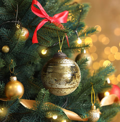 Set of 4 Gold Mercury Glass Ornaments (3.15 Inch Elegant Etched Ball) - Perfect for Christmas Tree, Hanging Holiday Decoration, Gifts & Home Decor