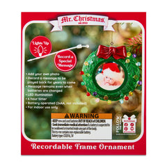  3" Recordable Picture Frame Wreath Ornament, White