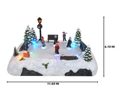 Christmas Village Tabletop Hockey Skating Rink Pre-lit Winter Snow Village Perfect Addition to Your Christmas Indoor Home Decorations Great Centerpiece for Your Collection