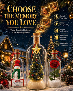 Recordable Christmas Tree in a Bottle, 3pc 30 Second Voice Recorder Ornaments for Mantel, Shelf and Holiday Decor Gifts, 7.1in