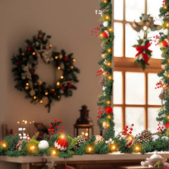 6 FT Garland Christmas Decorations, Battery Operated Lighted Garland Indoor with Red Berries, Candy Balls, Pinecones and Lush Branches, 25 Warm LED Lights 3 Modes, Christmas Garland for Mantle
