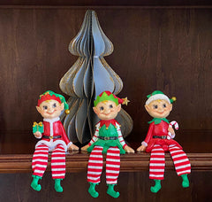 Happy & Smiling Elves W Dangling Legs Poly W Fabric Christmas Winter Elf Sitter Decoration Collectible Figurine Indoor Ornament 8.5" H Set of 3