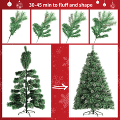 Arlopu 9FT Pre-lit Artificial Christmas Tree with 1300 Branches/500 Warm Lights/Metal Stand, PVC&PE Cashmere Hinged Xmas Tree, Fluffy Snow Flocked Pine Tree for Home Holiday Party Decor