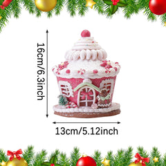 Pink Gingerbread House Decor, Light Up Gingerbread House Xmas Village Ornaments, LED Candy House for Christmas Decor