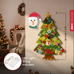 DIY Felt Christmas Tree Set for Toddlers Kids with Led String Light, 3ft Wall Hanging DIY Christmas Tree with Detachable Ornaments for Xmas Gifts Home Decoration