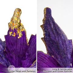 Briful 12'' Large Heads Christmas Glitter Poinsettia Flowers Christmas Tree Ornaments Set of 4 Artificial Flowers with Long Stems for Xmas Tree Party DIY Holiday Decorations, Purplish Gold