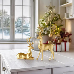 2 Pack Resin Christmas Reindeer Figurines,Deer Statues,Elk Sculpture Deer Ornaments for Living Figurine Statues TV Cabinet Home Office Wine Cabinet Decoration(Gold #03)