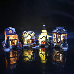 TureClos 10Pcs Christmas Village Set LED Lighted Resin Christmas Village Houses with Figurines Christmas Ornaments Decoration Gifts