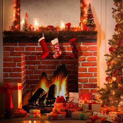 Ebaokuup Christmas Cardboard Fireplace Prop - 3D Red Brick Christmas Decoration Backdrop