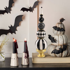 15.7"H Resin Stacked Sphere Sculpture, Black White and Gold Tabletop Decor for Halloween Christmas