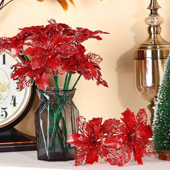 36PCS Artificial Christmas Flowers Fake Poinsettia Flowers Christmas Tree New Year Ornaments Flower Decorations DIY Wreath Accessories Wedding Xmas Garland Decor