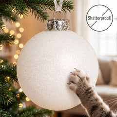 Sleetly Large White Christmas Ball Ornaments for Tree Decorations – Big 4.72” Shatterproof Glitter Snowball for Holiday Xmas Decor, 4-Pack