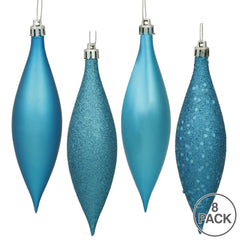 Vickerman 5.5" Turquoise Finial Drop Christmas Ornament, Assorted 4 Finish, 8 per Pack