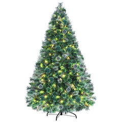 Arlopu 9FT Pre-lit Artificial Christmas Tree with 1300 Branches/500 Warm Lights/Metal Stand, PVC&PE Cashmere Hinged Xmas Tree, Fluffy Snow Flocked Pine Tree for Home Holiday Party Decor