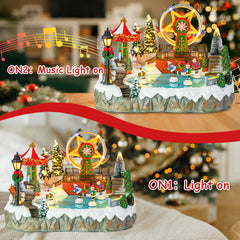 Christmas Village With Amusement park,Musical Christmas Decor with Ferris Wheel, Carousel & LED Lights,Skating Person,Christmas Decor,Home Decor