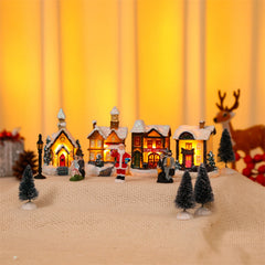 Travelwant 10Pcs/Set Christmas Village - LED Lighted Christmas Village Houses with Figurines, Christmas Village Collection Indoor Room Decor
