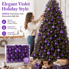 100pcs Shatterproof Christmas Balls - Plastic Ornaments for Christmas Tree Decoration, Party Festivities, Purple