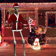 12 ft Giant Sized Skeleton Costume Set Christmas Santa Suit and Hat Inflatable Christmas Candy Cane for Garden Lawn Indoor Outdoor Props Decor (Skeleton Not Included)