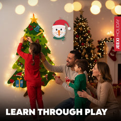 DIY Felt Christmas Tree Set for Toddlers Kids with Led String Light, 3ft Wall Hanging DIY Christmas Tree with Detachable Ornaments for Xmas Gifts Home Decoration