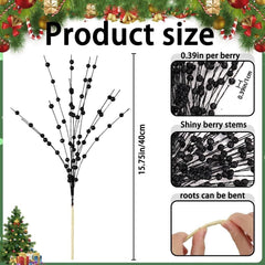 30 Pack Christmas Tree Picks and Sprays, Christmas Tree Filler Decorations, Christmas Glitter Berry Stem Ornaments, Glittery Twigs, Picks, Branches for Christmas Tree, Black
