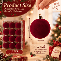 Velvet Ball Ornaments Christmas Balls Burgundy Red 12 PCS 2.36-Inch Xmas Tree Ball Ornaments for Christmas Trees Decorations Gifts Party Door Garland Wreath Decor