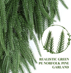  9FT Real Touch PE Christmas Garland, Artificial Norfolk Pine Garland for Mantel, Stair Railing, Christmas Tree, Xmas Decoration for Indoor & Outdoor, Green