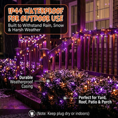 simeccom Christmas String Lights, 108 ft 300 LED Twinkle Fairy Lights for Indoor Outdoor Halloween Decorations, Purple and Orange