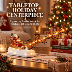 Trendy Christmas Santa Claus Sleigh Decoration - Festive Scene Decor with Reindeer, Hand-Painted Detailed Design for Mantel, Tabletop, Living Room & Home Holiday Displays, 31.5*6.5*16cm, Red
