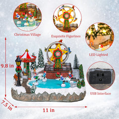 Christmas Village With Amusement park,Musical Christmas Decor with Ferris Wheel, Carousel & LED Lights,Skating Person,Christmas Decor,Home Decor