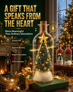 Recordable Christmas Tree in a Bottle, 3pc 30 Second Voice Recorder Ornaments for Mantel, Shelf and Holiday Decor Gifts, 7.1in