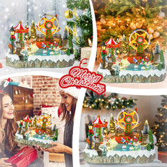 Christmas Village With Amusement park,Musical Christmas Decor with Ferris Wheel, Carousel & LED Lights,Skating Person,Christmas Decor,Home Decor