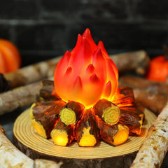 ABCISI LED Fake Campfire Lamp, Battery Powered Artificial Fire, Fake Flame with Realistic Log Flameless Candle for Halloween Christmas Campfire Party Decorations