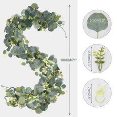Fake Plants Huryfox 4pack Artificial Eucalyptus Garland – Faux Greenery Vines with Realistic Leaves & White Flowers for Wedding, Home Decor(Indoor/Outdoor)