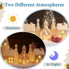 Ceramic Christmas Village Set - Includes 3 Illuminated Houses & 2 Trees with Battery Powered LED Lights - Festive Holiday Decor for Christmas, Thanksgiving & Hanukkah