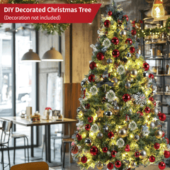 Arlopu 9FT Pre-lit Artificial Christmas Tree with 1300 Branches/500 Warm Lights/Metal Stand, PVC&PE Cashmere Hinged Xmas Tree, Fluffy Snow Flocked Pine Tree for Home Holiday Party Decor