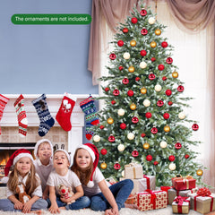 Gymax 8 Ft Artificial Christmas Tree Unlit Hinged Xmas Tree w/ Metal Stand