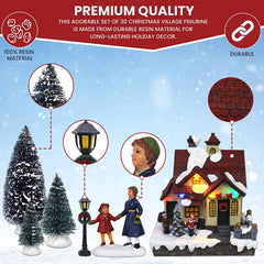 TOP TREASURES Christmas Village Set 6" Christmas Occasion Resin Figurines, Set of 30