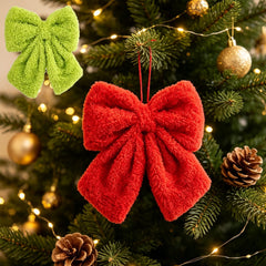 Christmas Decorations Christmas 2-Piece Set Of Green Furry Christmas Ornaments With Red Towel Bow, Suitable for Hand-Washing and Decoration