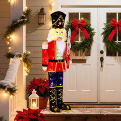  1 PCS 5 FT Lighted Nutcracker Soldier Outdoor Christmas Decoration with Glitter Sword